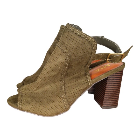 MIA Pat Perforated Heel Sandal Olive Size 9 - Picture 5 of 8